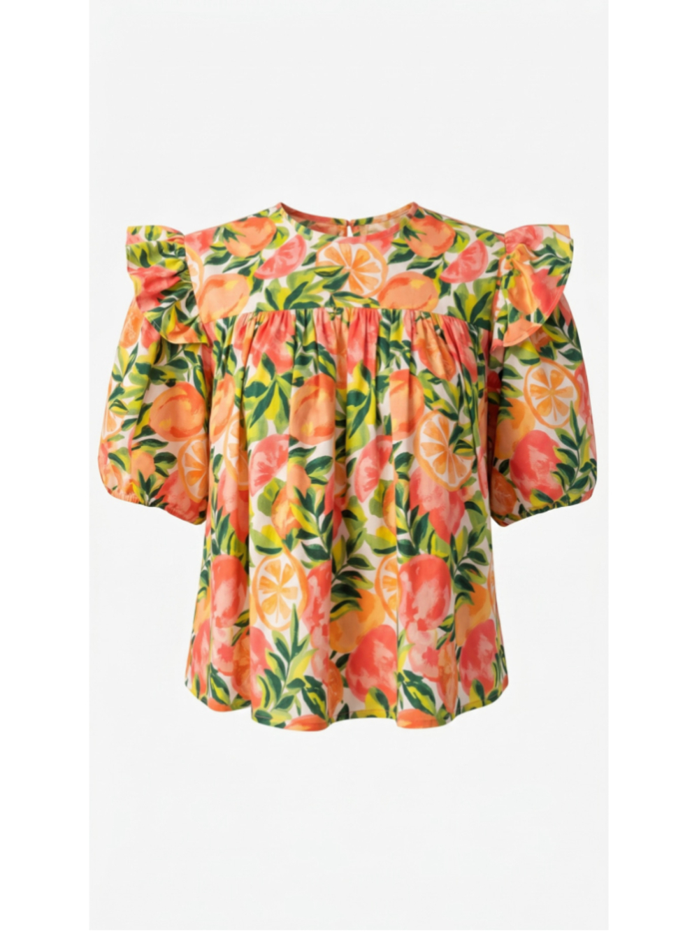 Lavender Brown Chaya Flutter Ruffle Top Orange Green M NWT